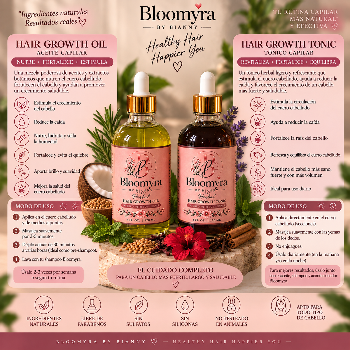 Bloomyra Hair Growth & Hair Fall Support Duo – Scalp Tonic + Botanical Hair Oil